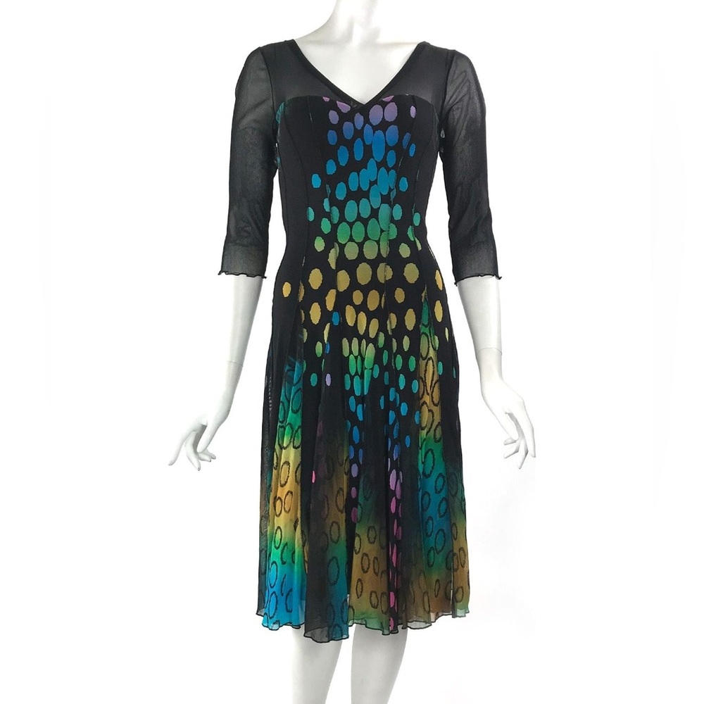 Colorful Patterned Mesh Fit and Flaire Women's Dress